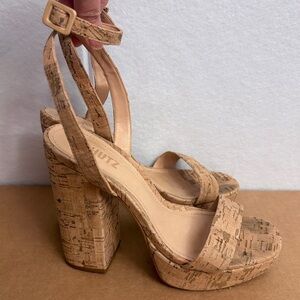 SCHUTZ Cork Platform Sandals Size 8B Preowned High Heel Ankle Womens